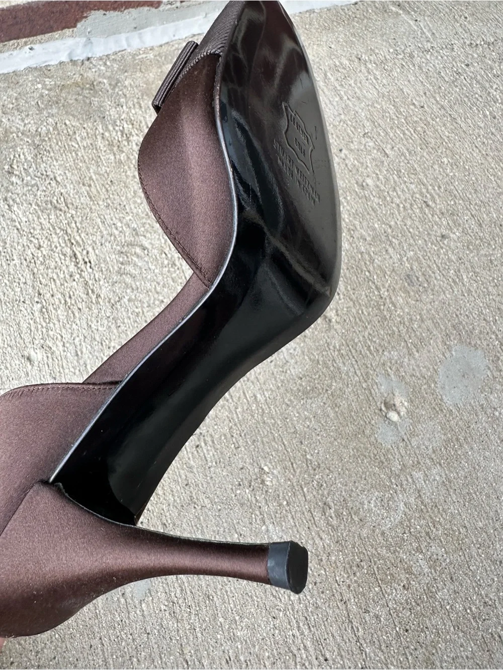 Stuart Weitzman Chocolate Brown Bow Peep-Toe High Heels - Size 7.5